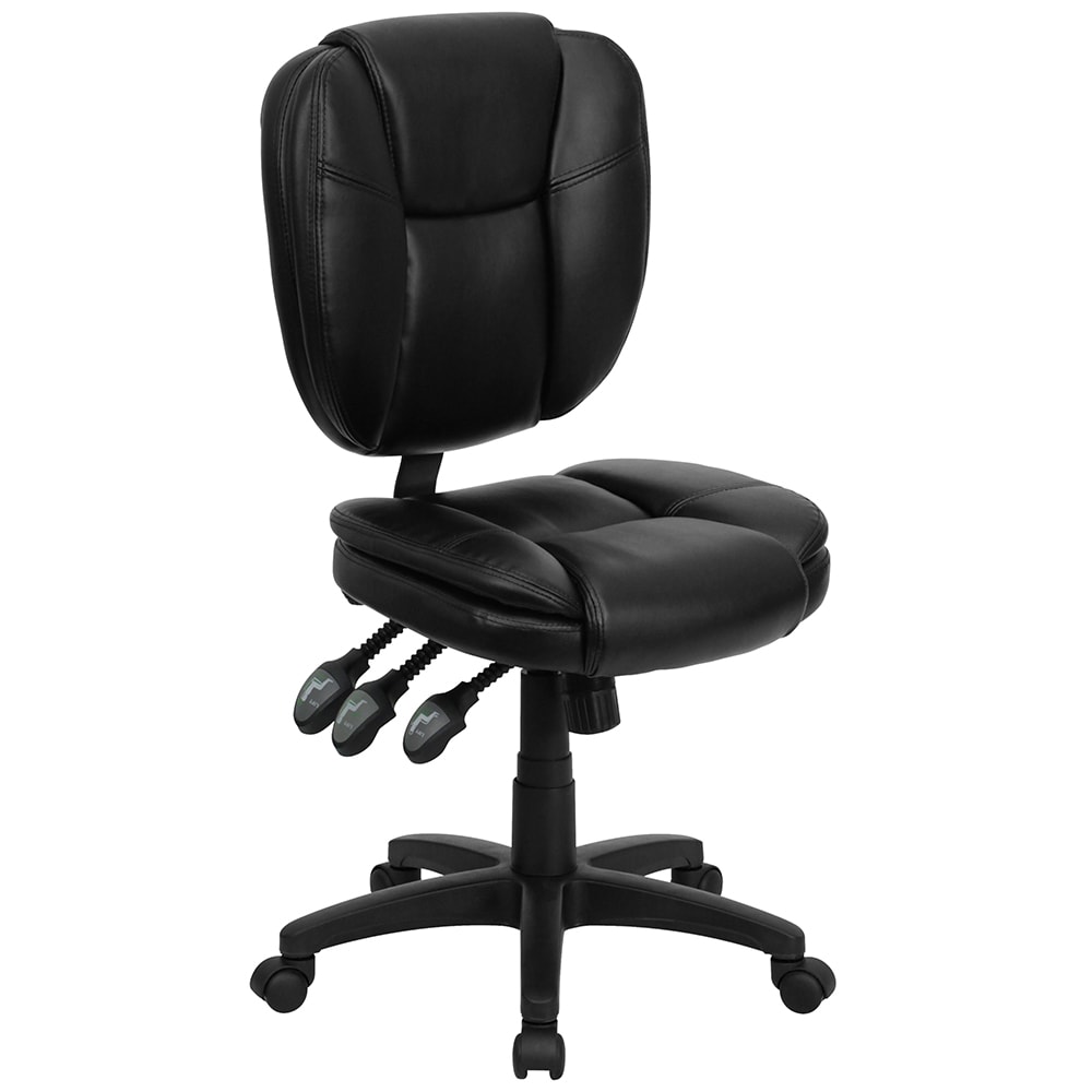 Flash Furniture GO-930F-BK-LEA-GG Swivel Office Chair w/ Mid Back - Black LeatherSoft Upholstery