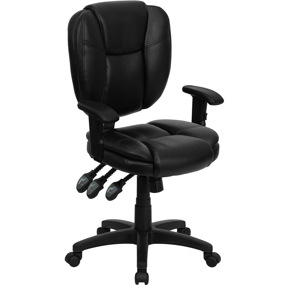Flash Furniture GO-930F-BK-LEA-ARMS-GG Swivel Office Chair w/ Mid Back - Black LeatherSoft Upholstery