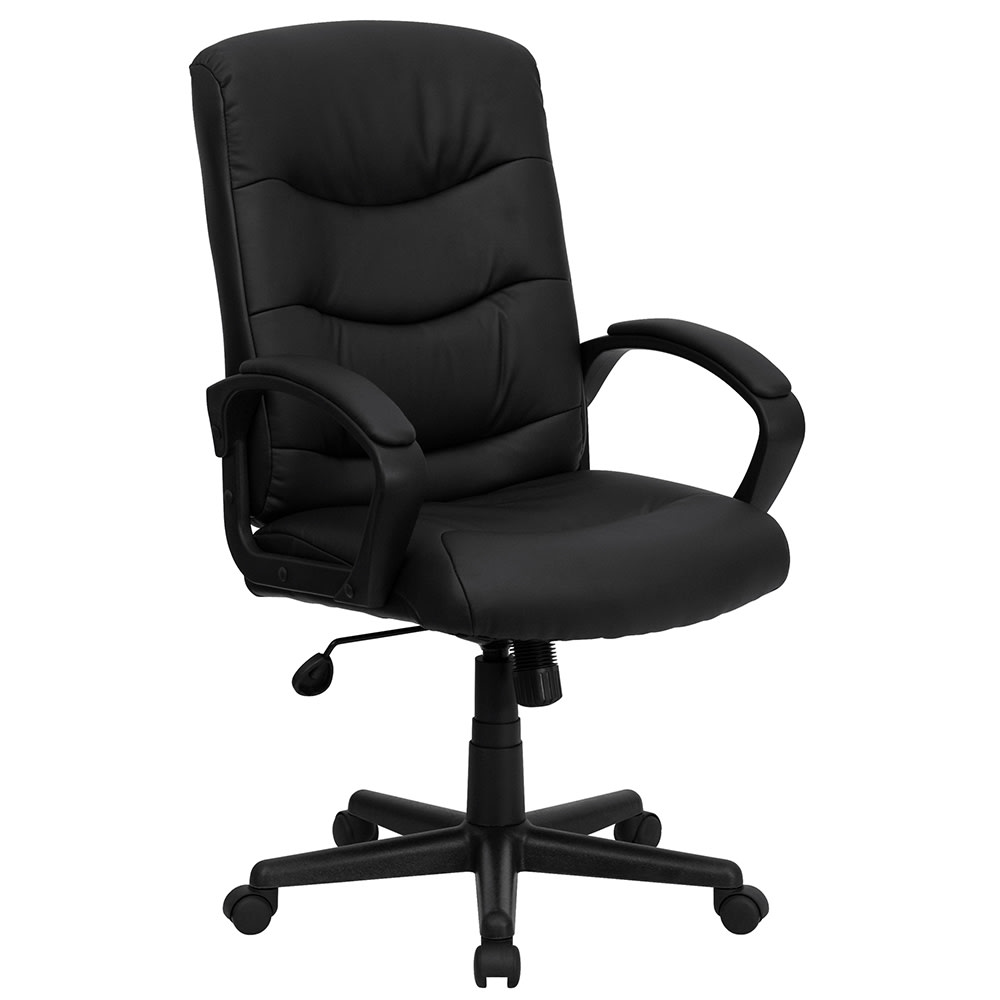 Flash Furniture GO-977-1-BK-LEA-GG Swivel Office Chair w/ Mid Back - Black LeatherSoft Upholstery