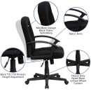 Flash Furniture GO-ST-6-BK-GG Swivel Office Chair w/ Mid Back - Black Fabric Upholstery thumbnail 6