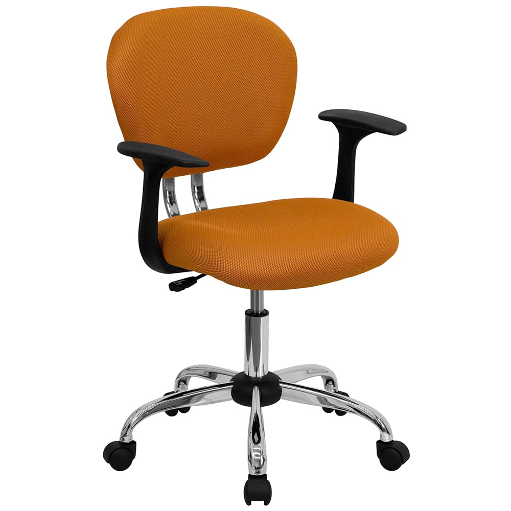 Flash Furniture H-2376-F-ORG-ARMS-GG Swivel Office Arm Chair w/ Mid Back - Orange Mesh Back & Seat
