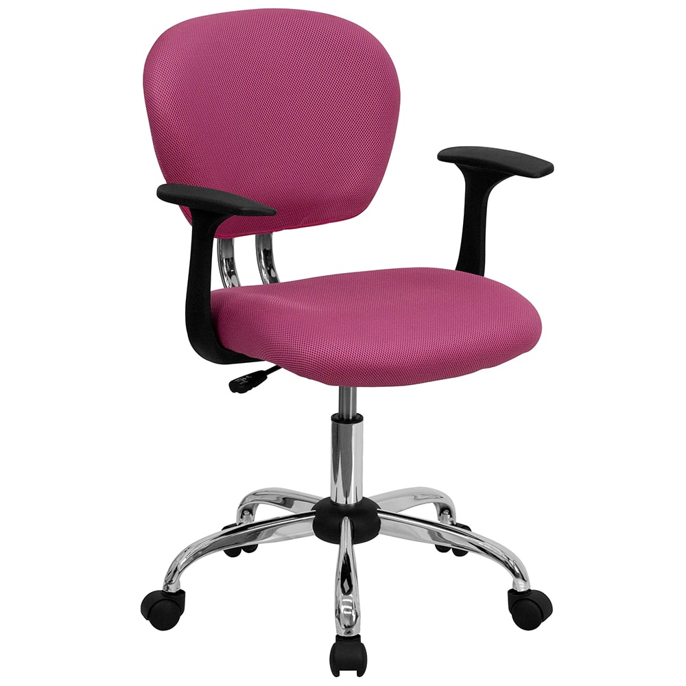 Flash Furniture H-2376-F-PINK-ARMS-GG Swivel Office Arm Chair w/ Mid Back - Pink Mesh Back & Seat