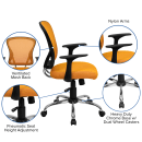 Flash Furniture H-8369F-ORG-GG Swivel Office Chair w/ Mid Back - Orange Mesh Back & Seat thumbnail 6