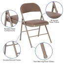 Flash Furniture HA-F003D-BGE-GG Folding Chair w/ Beige Vinyl Back & Seat - Steel Frame, Beige thumbnail 6