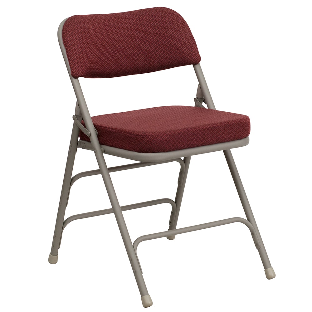 Flash Furniture HA-MC320AF-BG-GG Folding Chair w/ Burgundy Patterned Fabric Back & Seat - Steel Frame, Gray