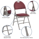 Flash Furniture HA-MC705AF-3-BY-GG Extra Large Folding Chair w/ Burgundy Fabric Back & Seat - Steel Frame, Gray thumbnail 6