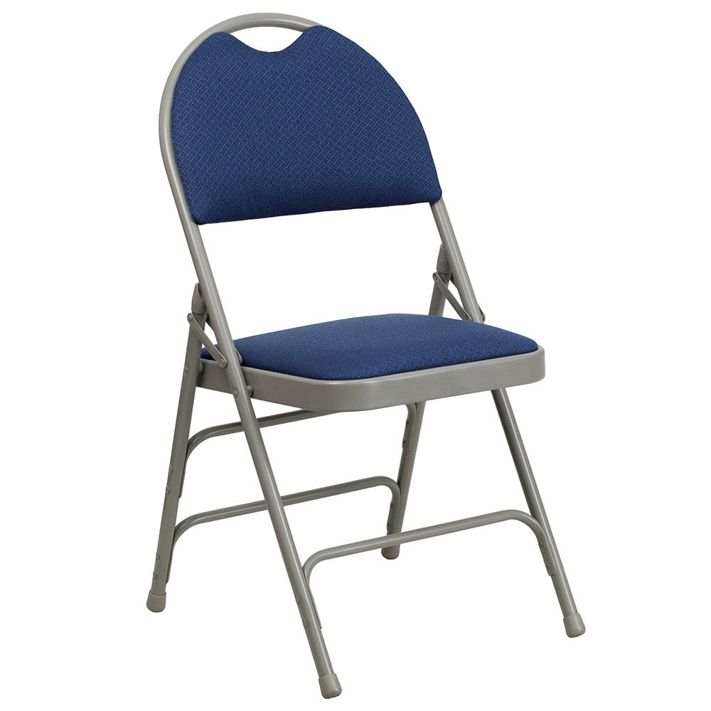 Flash Furniture HA-MC705AF-3-NVY-GG Extra Large Folding Chair w/ Navy Blue Fabric Back & Seat - Steel Frame, Gray