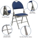 Flash Furniture HA-MC705AF-3-NVY-GG Extra Large Folding Chair w/ Navy Blue Fabric Back & Seat - Steel Frame, Gray thumbnail 6