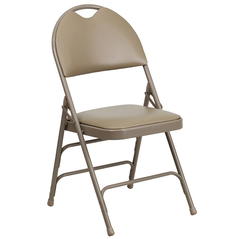 Flash Furniture HA-MC705AV-3-BGE-GG Extra Large Folding Chair w/ Beige Vinyl Back & Seat - Steel Frame, Beige