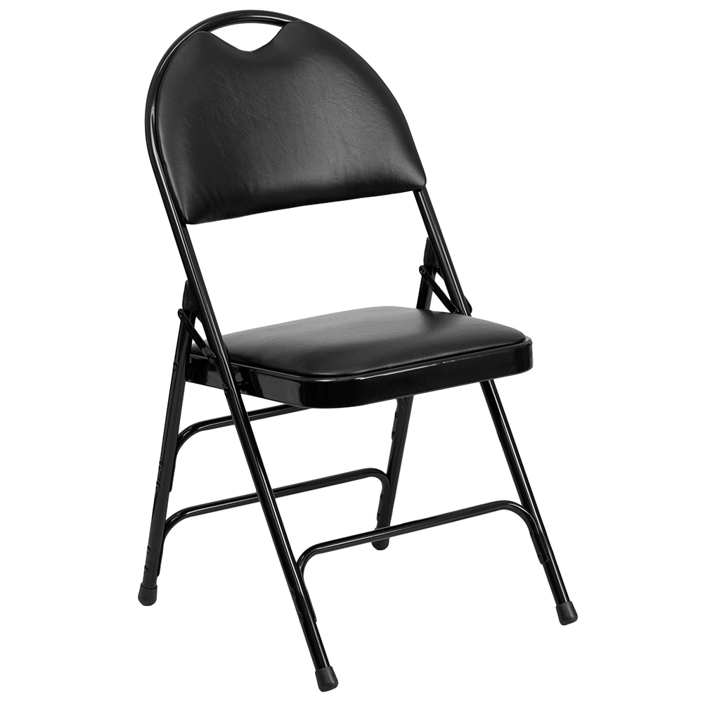 Flash Furniture HA-MC705AV-3-BK-GG Extra Large Folding Chair w/ Black Vinyl Back & Seat - Steel Frame, Black