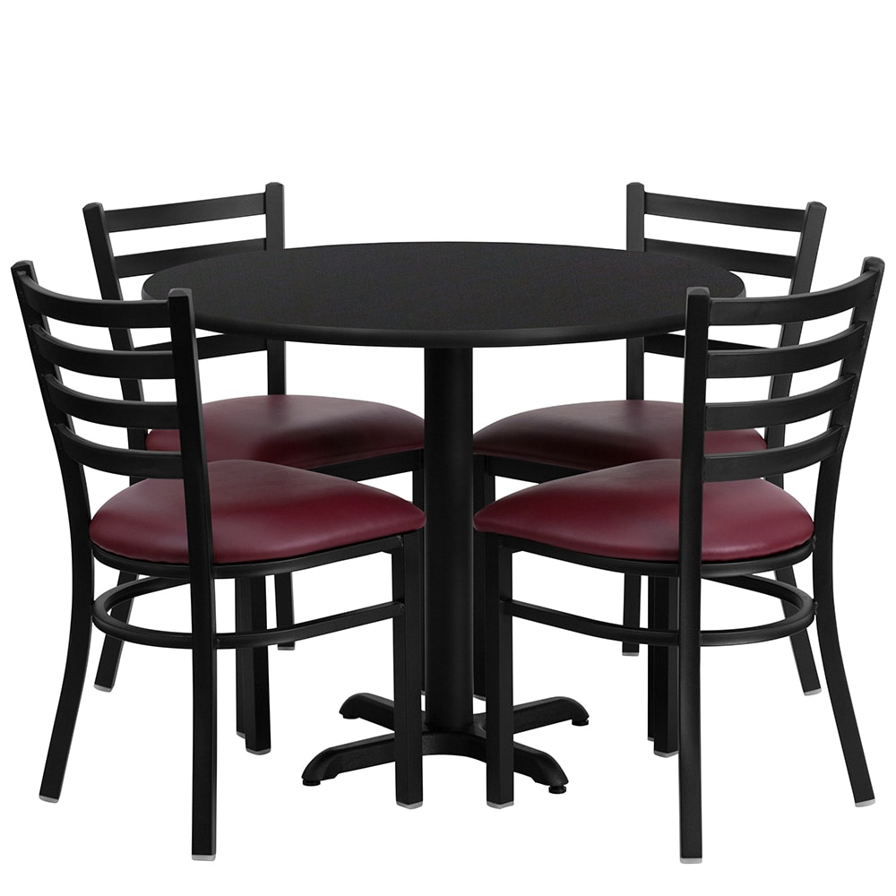 Flash Furniture HDBF1005-GG 36" Round Table & (4) Chair Set - Black Laminate Top, Cast Iron Base