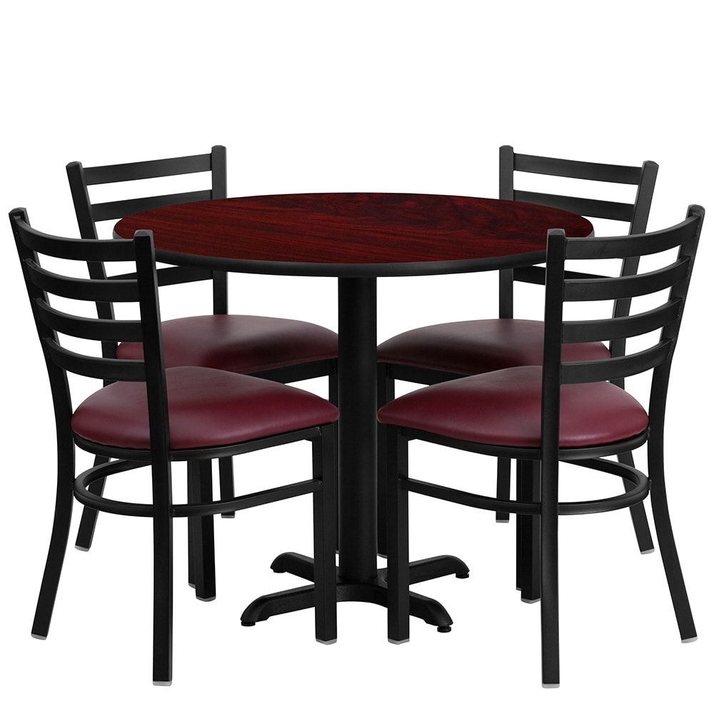 Flash Furniture HDBF1006-GG 36" Round Table & (4) Chair Set - Mahogany Laminate Top, Cast Iron Base