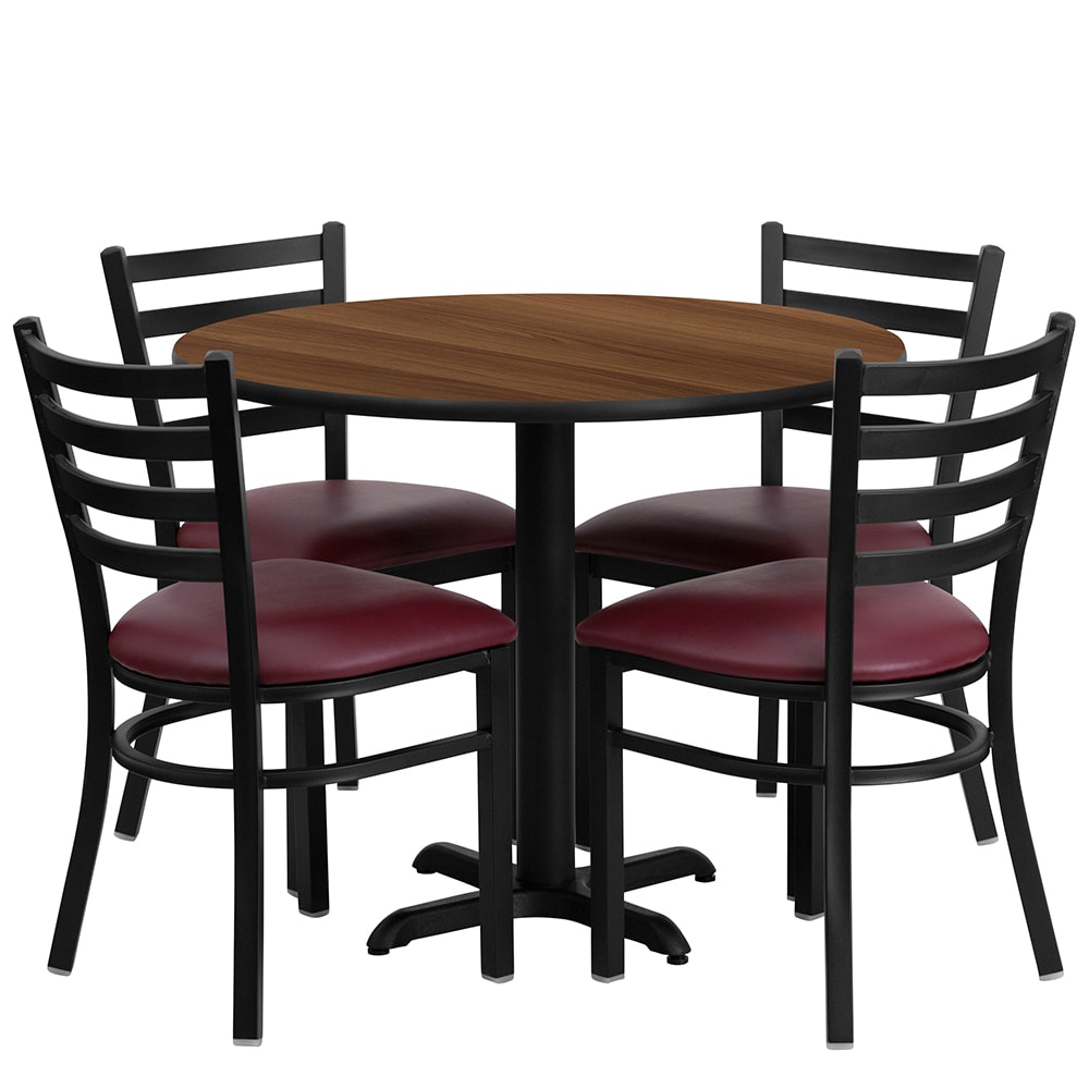 Flash Furniture HDBF1008-GG 36" Round Table & (4) Chair Set - Walnut Laminate Top, Cast Iron Base