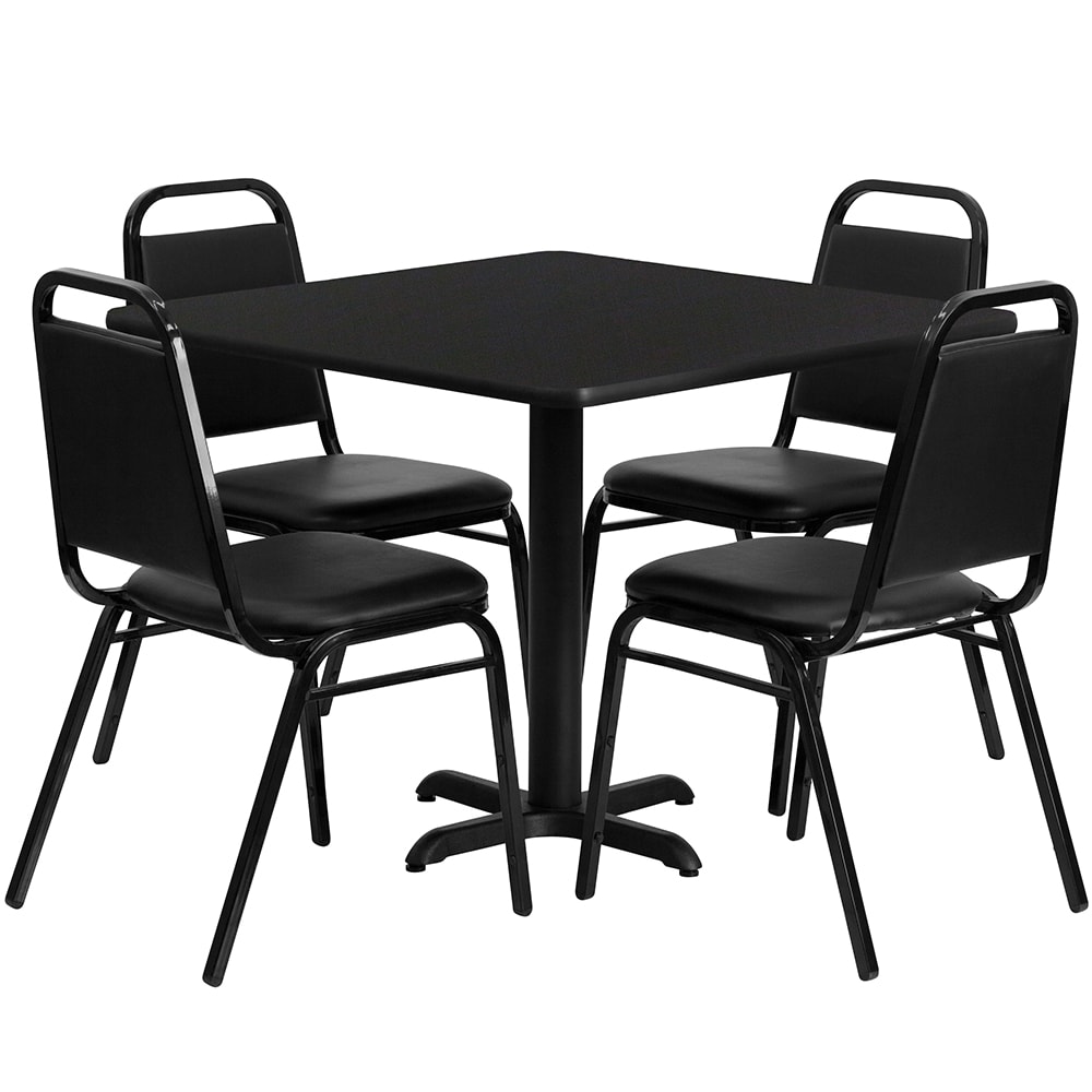 Flash Furniture HDBF1009-GG 36" Square Table & (4) Banquet Chair Set - Black Laminate Top, Cast Iron Base