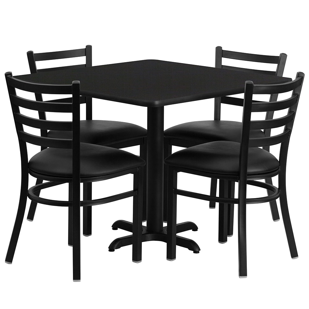 Flash Furniture HDBF1013-GG 36" Square Table & (4) Chair Set - Black Laminate Top, Cast Iron Base