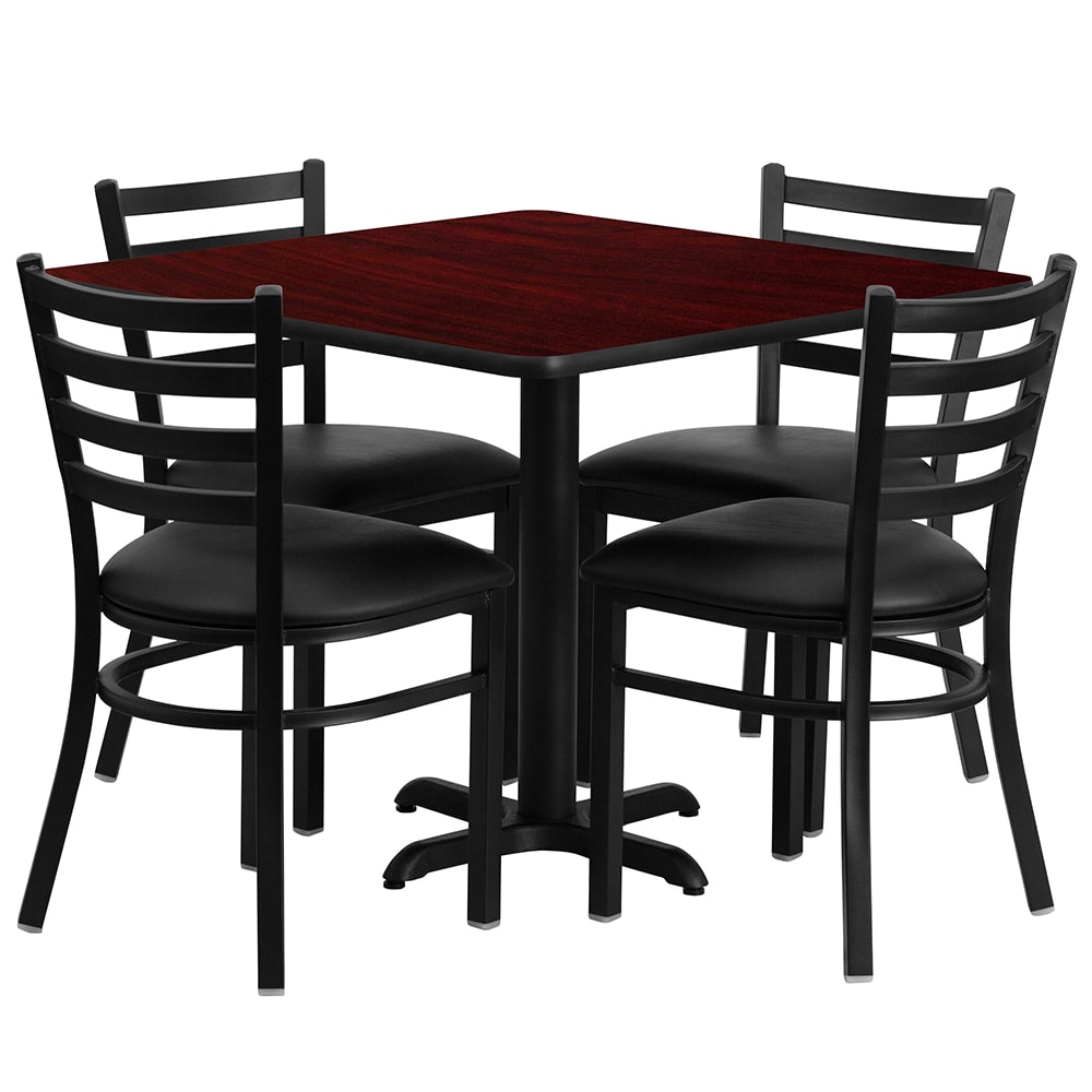 Flash Furniture HDBF1014-GG 36" Square Table & (4) Chair Set - Mahogany Laminate Top, Cast Iron Base