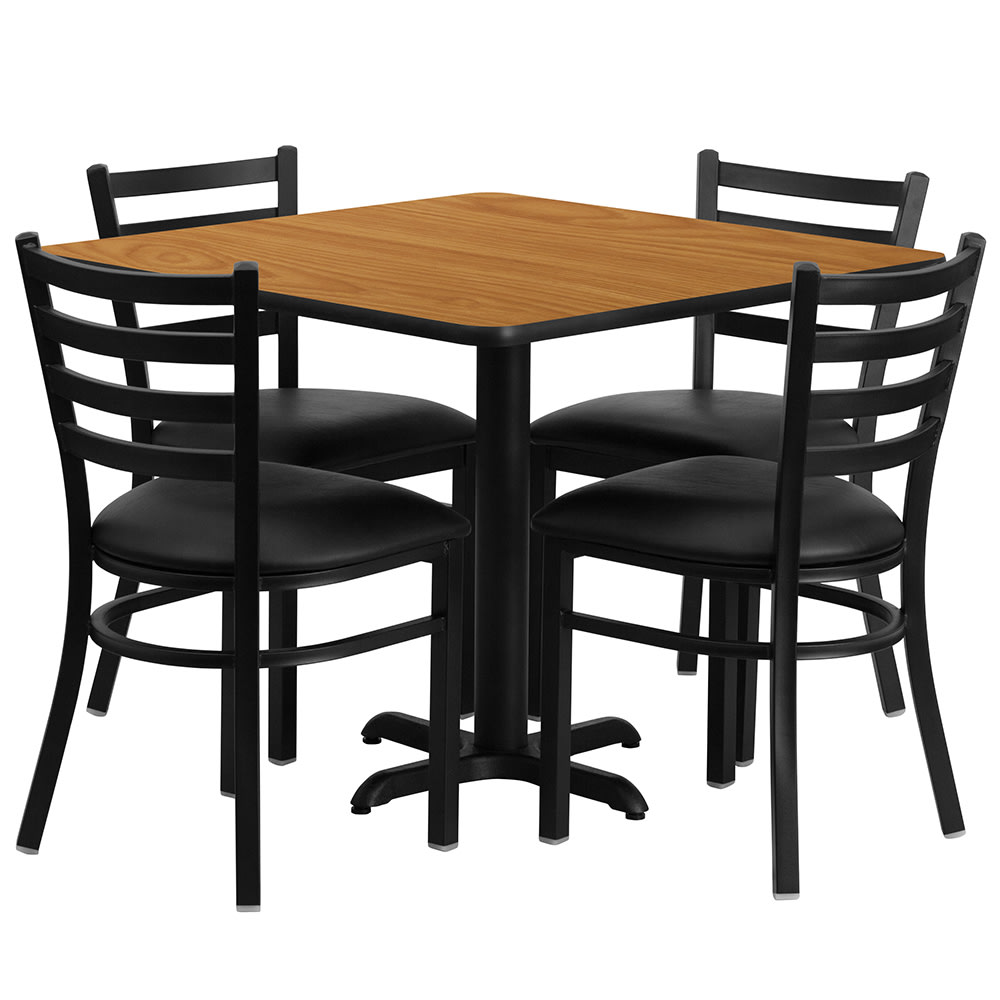 Flash Furniture HDBF1015-GG 36" Square Table & (4) Chair Set - Natural Laminate Top, Cast Iron Base
