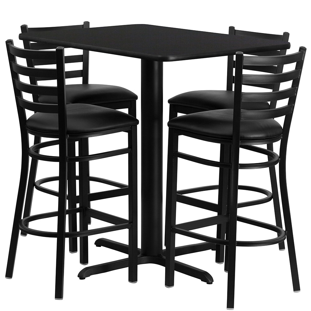 Flash Furniture HDBF1017-GG Bar Height Table w/ Black Laminate Top & (4) Stools - 42"W x 24"D x 42"H, Cast Iron Base