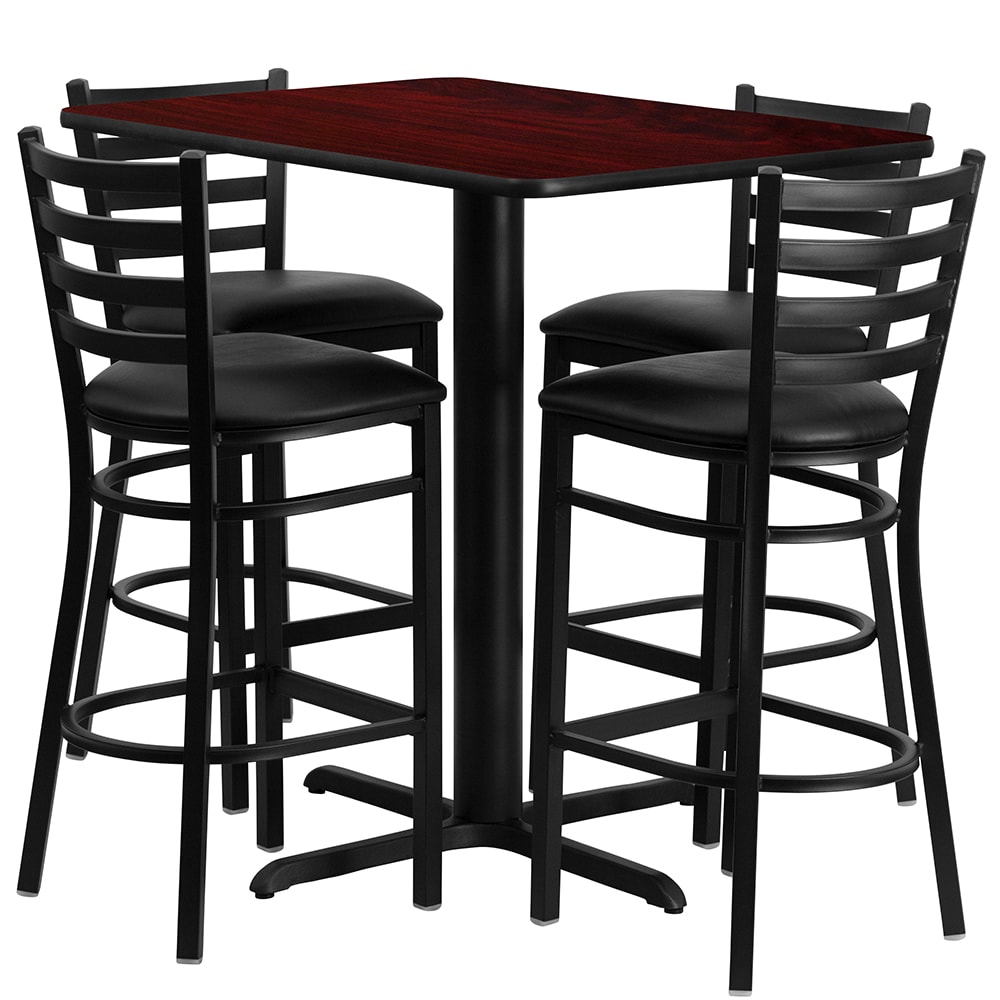 Flash Furniture HDBF1018-GG Bar Height Table w/ Mahogany Laminate Top & (4) Stools - 42"W x 24"D x 42"H, Cast Iron Base