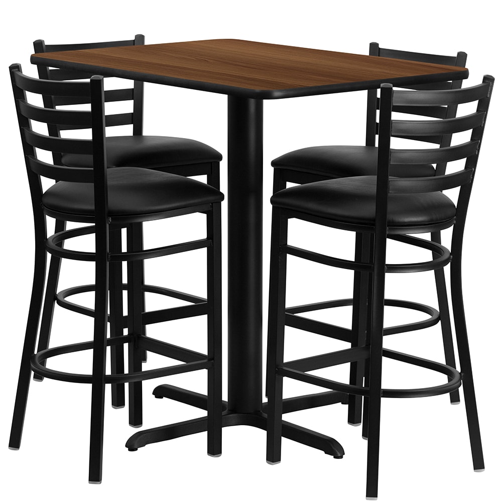 Flash Furniture HDBF1020-GG Bar Height Table w/ Walnut Laminate Top & (4) Stools - 42"W x 24"D x 42"H, Cast Iron Base