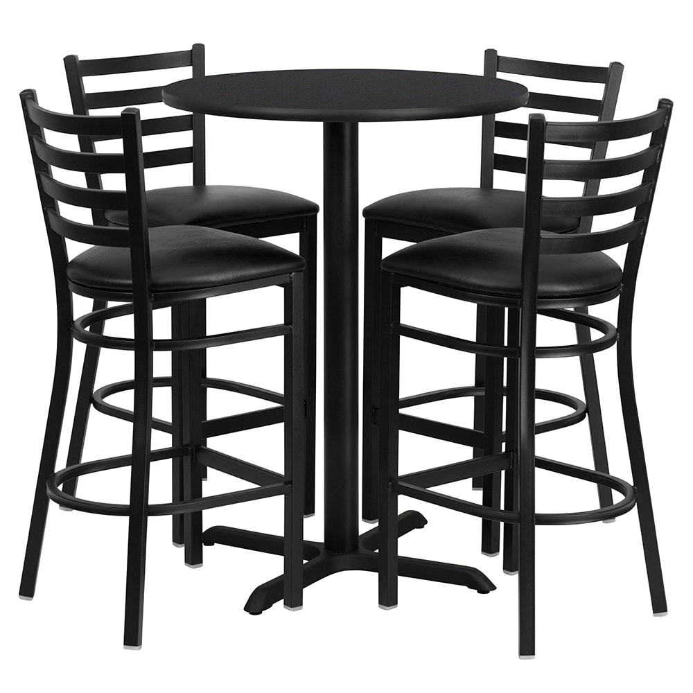 Flash Furniture HDBF1021-GG 30" Round Bar Height Table w/ (4) Bar Stool Set - Black Laminate Top, Steel Base
