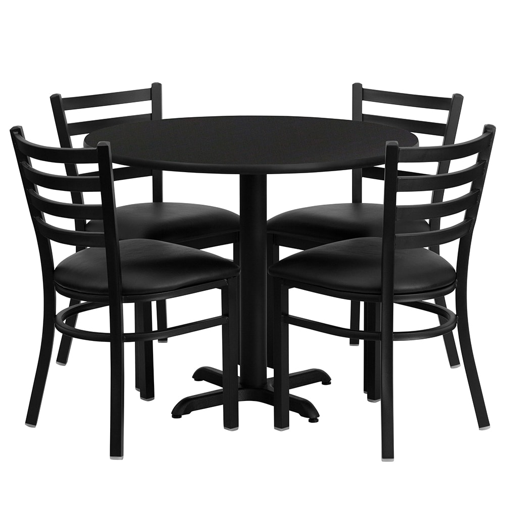 Flash Furniture HDBF1029-GG 36" Round Table & (4) Chair Set - Black Laminate Top, Cast Iron Base