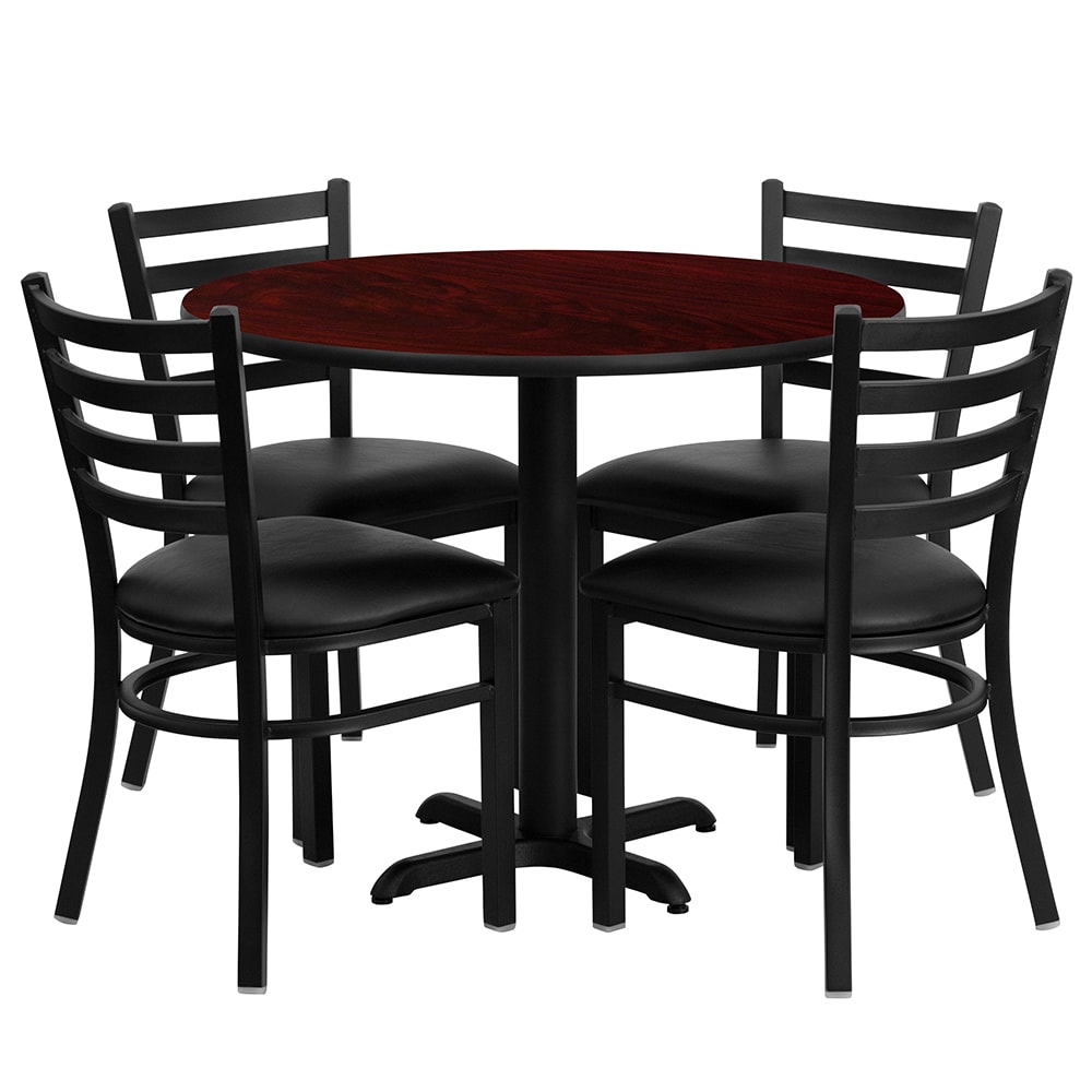 Flash Furniture HDBF1030-GG 36" Round Table & (4) Chair Set - Mahogany Laminate Top, Cast Iron Base
