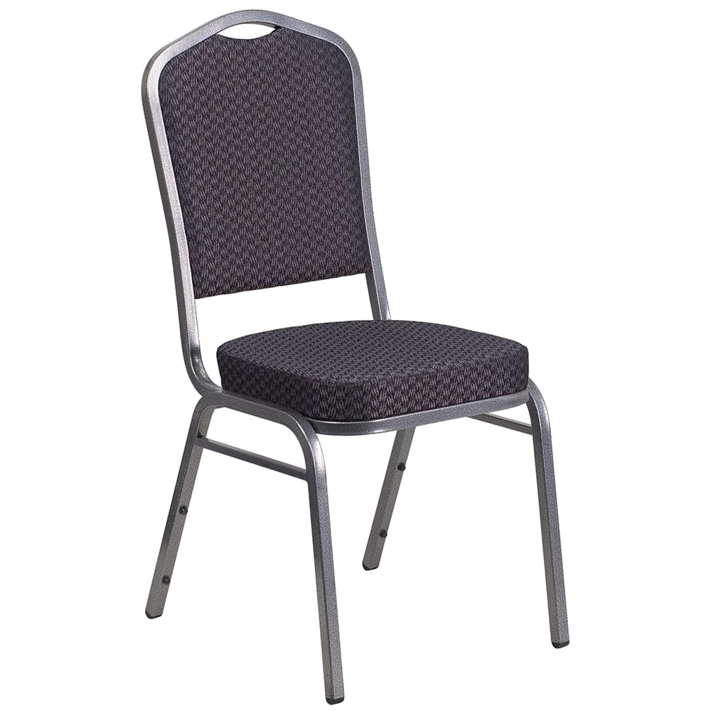 Flash Furniture HF-C01-SV-E26-BK-GG Stacking Banquet Chair w/ Crown Back & Black Fabric Seat - Steel Frame, Silver Vein