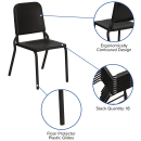 Flash Furniture HF-MUSIC-GG Stacking Music Chair w/ Black Polypropylene Back & Seat - Metal Frame, Black thumbnail 6