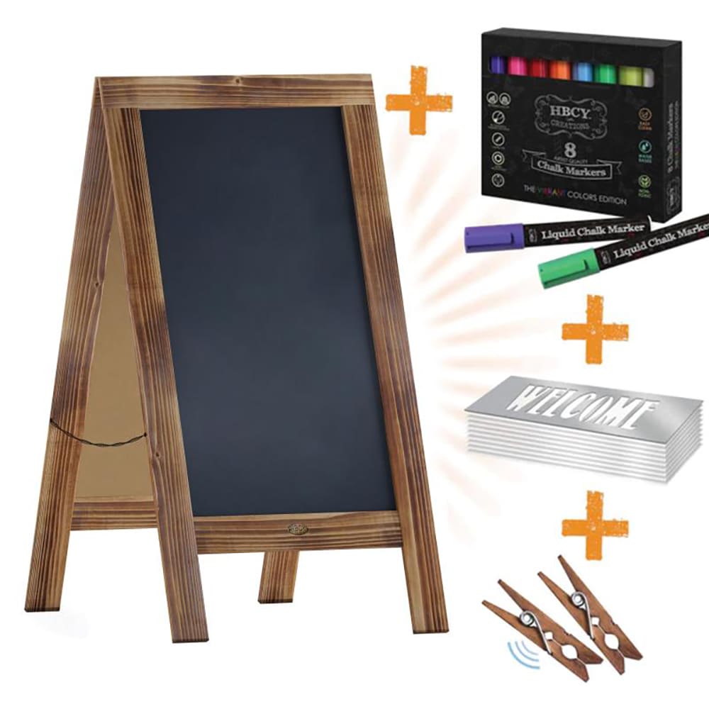 Flash Furniture HGWA-GD1I-CRE8-942315-GG Double-Sided Magnetic Chalkboard Easel - 20" x 40", Pine Wood, Rustic Brown