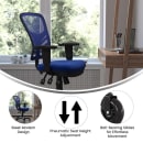 Flash Furniture HL-0001-BL-RLB-GG Swivel Office Chair w/ Mid Back & Roller Wheels - Blue Mesh Back & Seat thumbnail 5