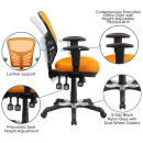Flash Furniture HL-0001-OR-GG Swivel Office Chair w/ Mid Back - Orange Mesh Back & Seat thumbnail 6