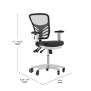 Flash Furniture HL-0001-WH-BK-RLB-GG Swivel Office Chair w/ Mid Back & Roller Wheels - Black Mesh Back & Seat, White Base thumbnail 3