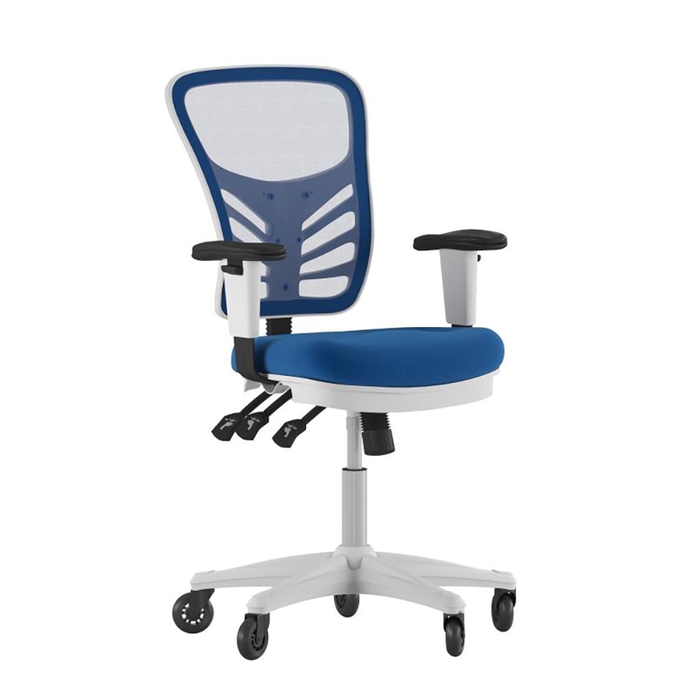 Flash Furniture HL-0001-WH-BLUE-RLB-GG Swivel Office Chair w/ Mid Back & Roller Wheels - Blue Mesh Back & Seat, White Base