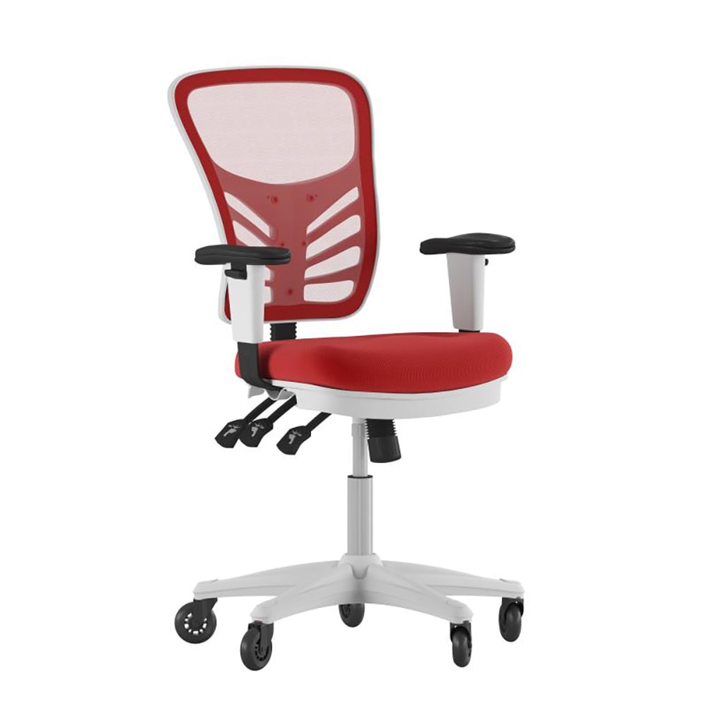 Flash Furniture HL-0001-WH-RED-RLB-GG Swivel Office Chair w/ Mid Back & Roller Wheels - Red Mesh Back & Seat, White Base