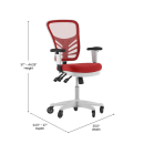 Flash Furniture HL-0001-WH-RED-RLB-GG Swivel Office Chair w/ Mid Back & Roller Wheels - Red Mesh Back & Seat, White Base thumbnail 3