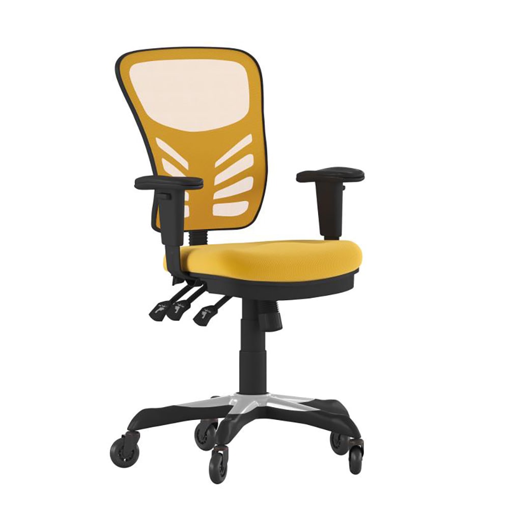 Flash Furniture HL-0001-YEL-RLB-GG Swivel Office Chair w/ Mid Back & Roller Wheels - Yellow Mesh Back & Seat