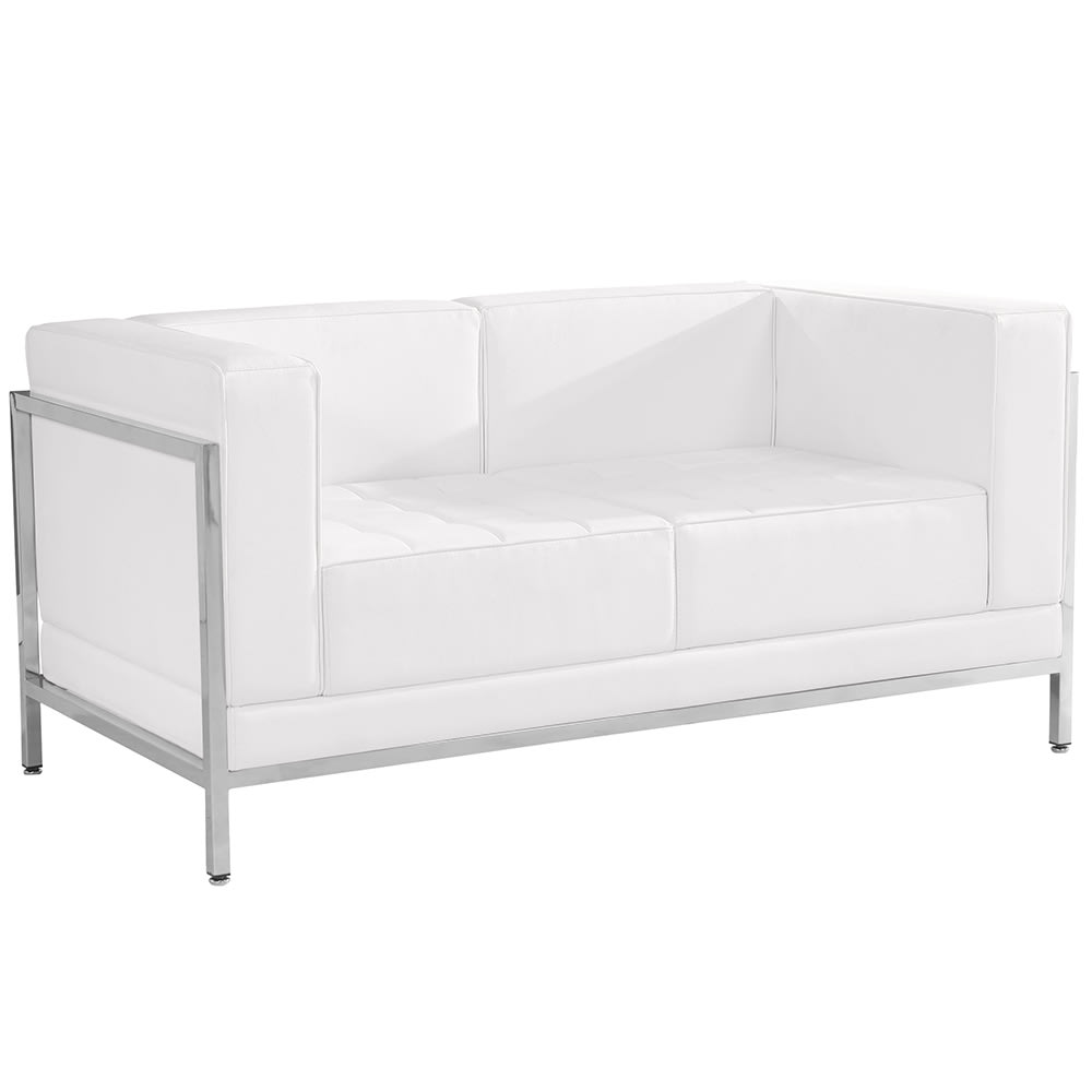 Flash Furniture ZB-IMAG-LS-WH-GG Modular Loveseat w/ White LeatherSoft Upholstery, Stainless Legs