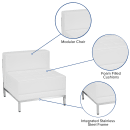 Flash Furniture ZB-IMAG-MIDDLE-WH-GG Modular Middle Chair - White LeatherSoft Upholstery, Stainless Base thumbnail 3