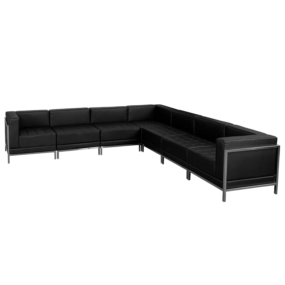 Flash Furniture ZB-IMAG-SECT-SET1-GG 7 Piece Modular Sectional w/ Black LeatherSoft Upholstery & Stainless Legs