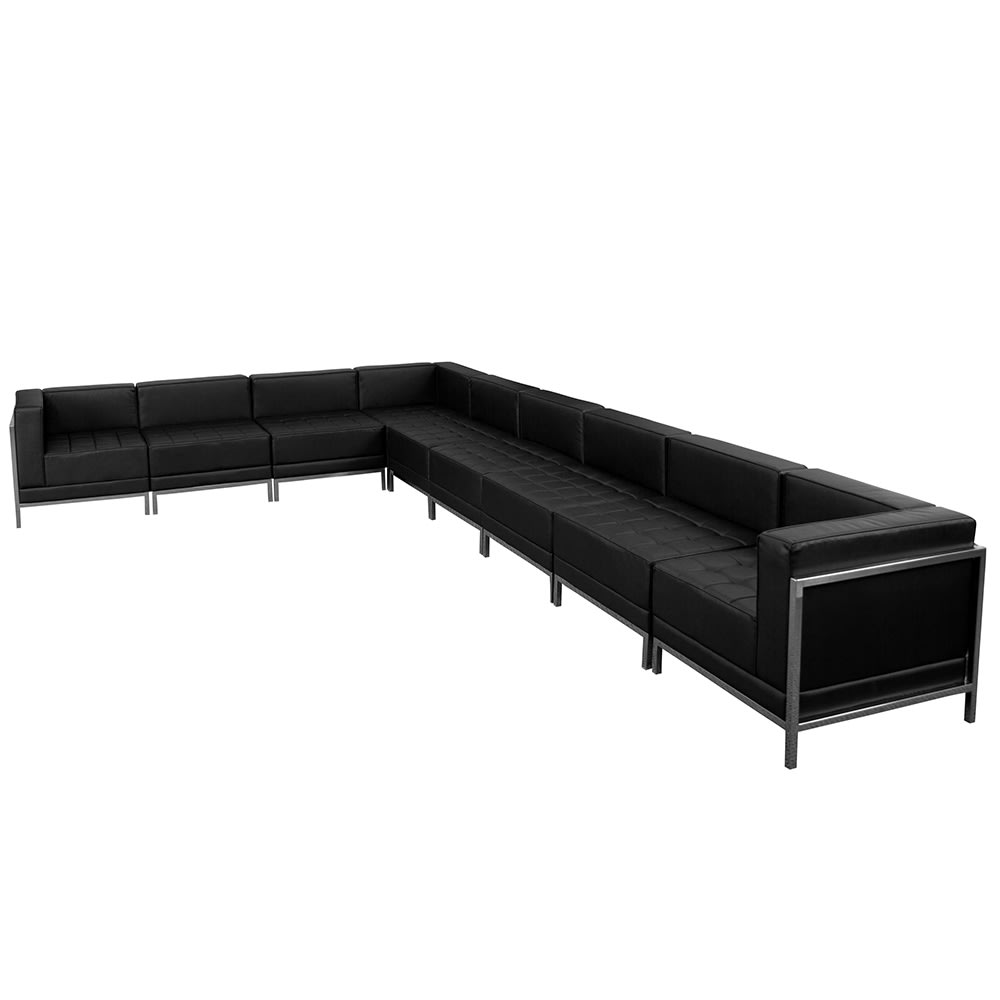 Flash Furniture ZB-IMAG-SECT-SET3-GG 9 Piece Modular Sectional w/ Black LeatherSoft Upholstery & Stainless Legs