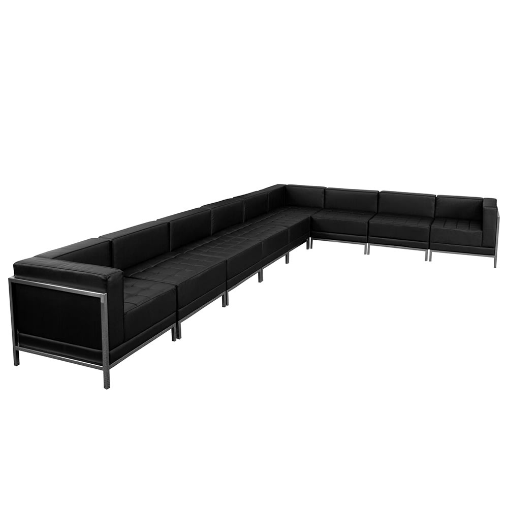 Flash Furniture ZB-IMAG-SECT-SET4-GG 9 Piece Modular Sectional w/ Black LeatherSoft Upholstery & Stainless Legs