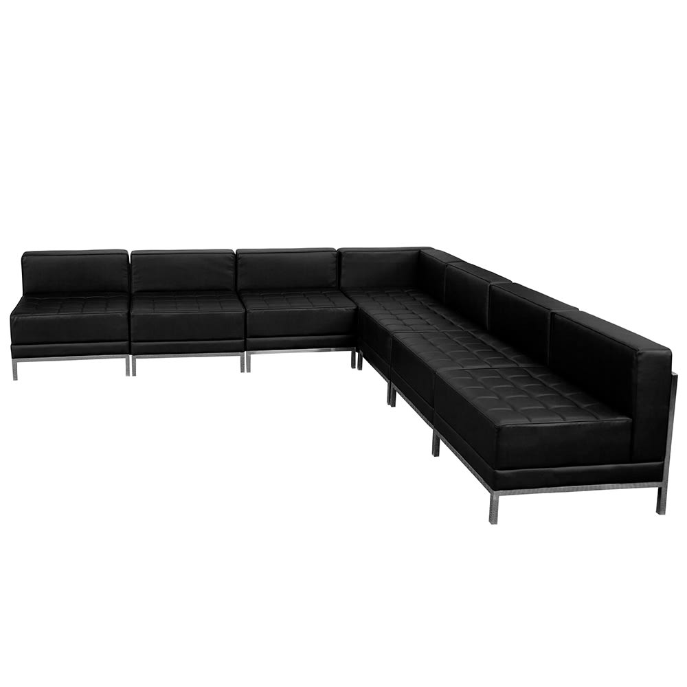 Flash Furniture ZB-IMAG-SECT-SET6-GG 7 Piece Modular Sectional w/ Black LeatherSoft Upholstery & Stainless Legs