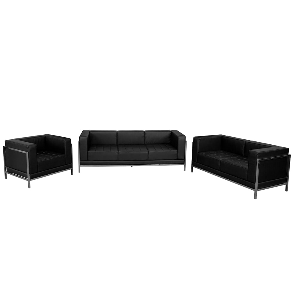 Flash Furniture ZB-IMAG-SET1-GG 3 Piece Sofa Set - Black LeatherSoft Upholstery, Stainless Steel Legs