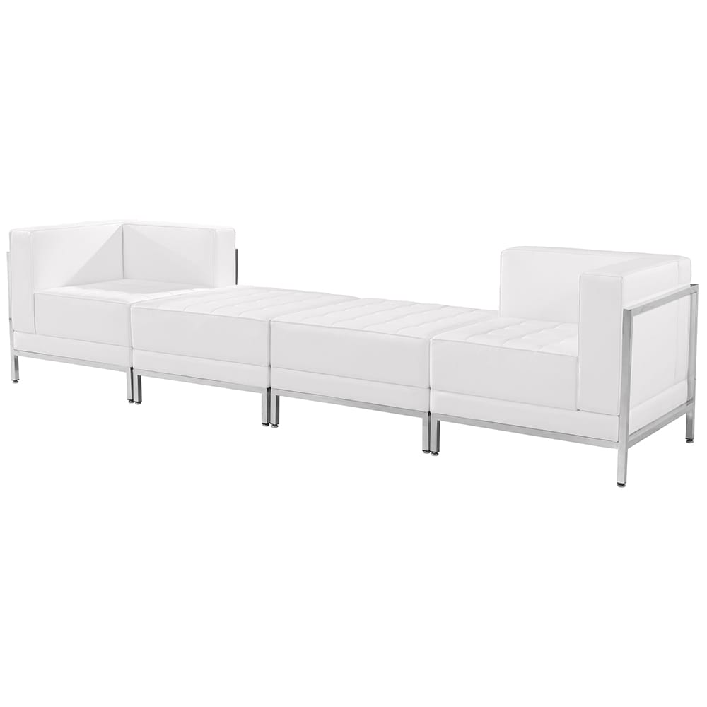 Flash Furniture ZB-IMAG-SET7-WH-GG 4 Piece Modular Chair & Ottoman Set - White LeatherSoft Upholstery, Stainless Legs