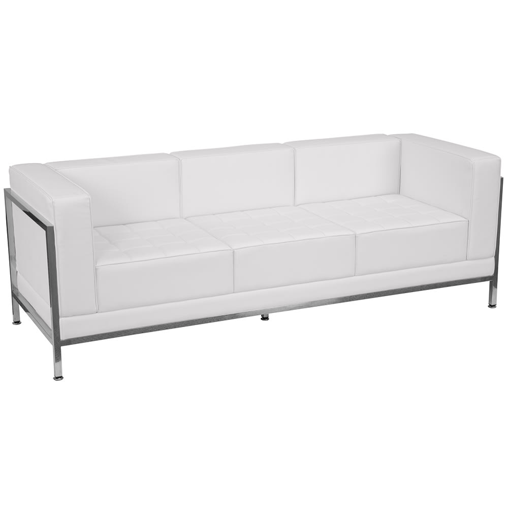 Flash Furniture ZB-IMAG-SOFA-WH-GG 79" Sofa w/ White LeatherSoft Upholstery - Stainless Steel Legs & Accent Bar