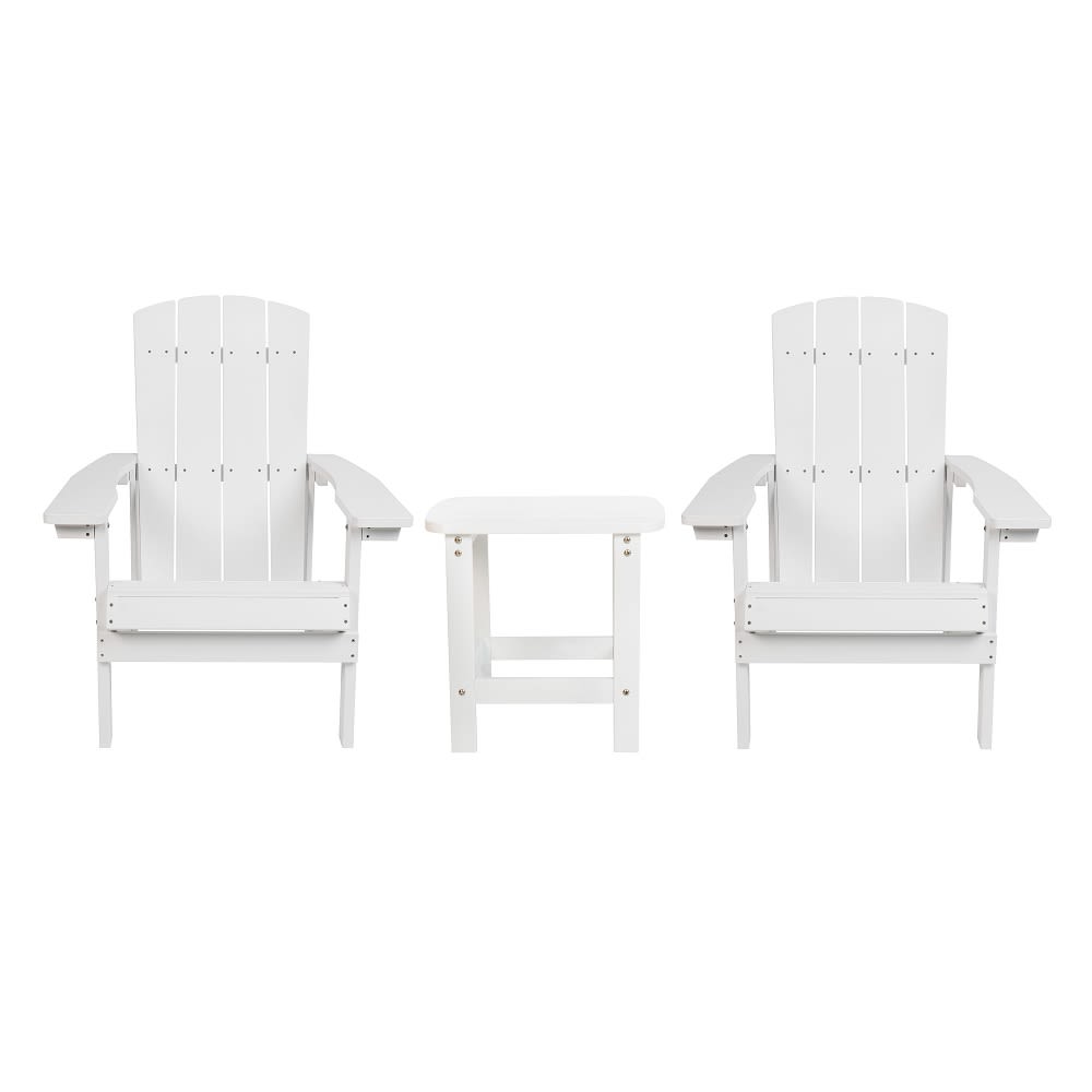 Flash Furniture JJ-C14501-2-T14001-WH-GG Adirondack Side Table & (2) Chair Set - 18 3/4" x 15", Poly Resin, White