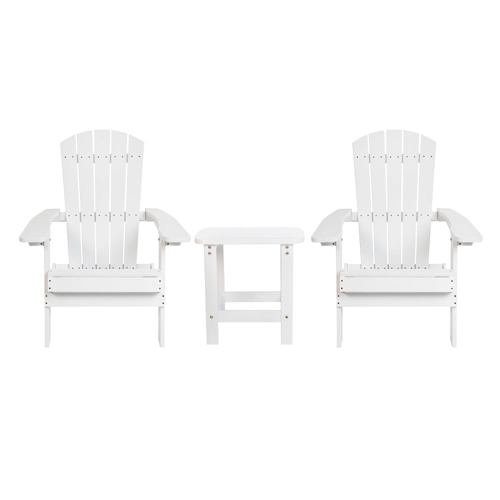 Flash Furniture JJ-C14505-2-T14001-WH-GG Adirondack Side Table & (2) Folding Chair Set - 18 3/4" x 15", Poly Resin, White