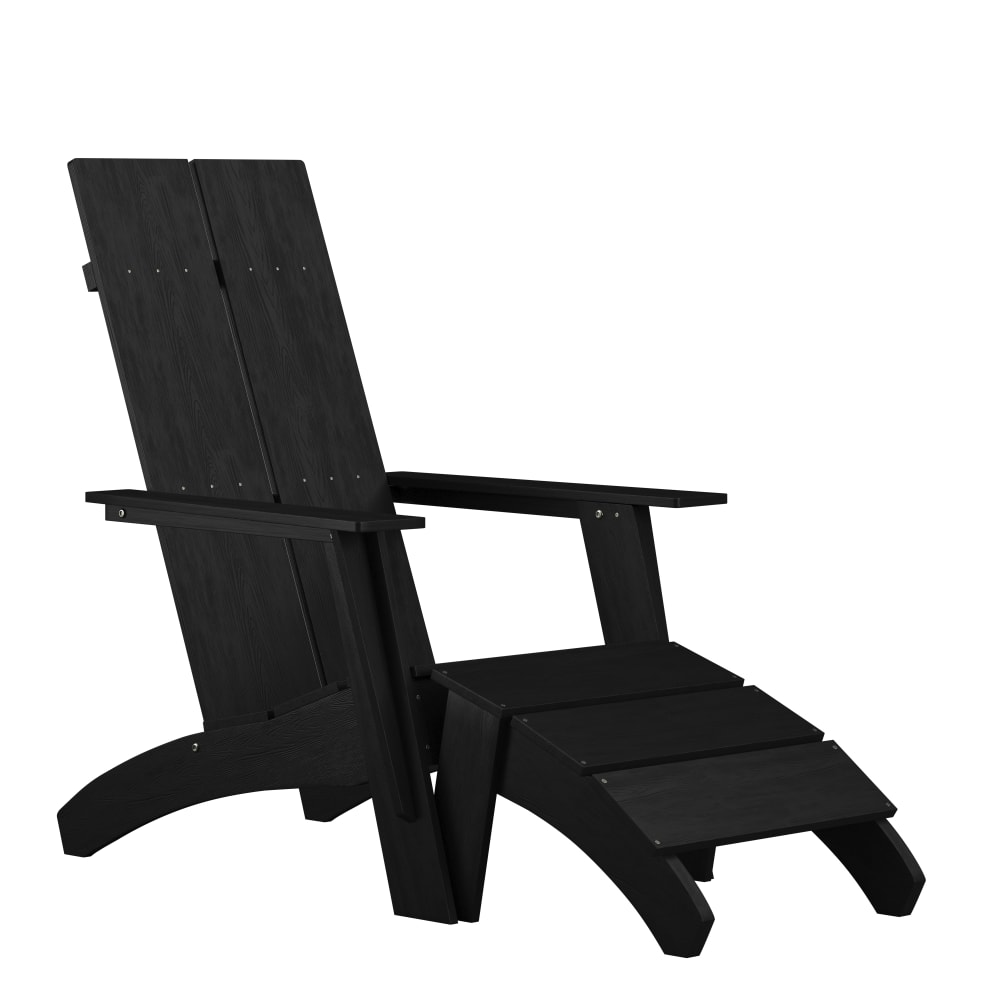 Flash Furniture JJ-C14509-14309-BK-GG Sawyer Outdoor Adirondack Chair w/ Foot Rest - Resin Wood, Black