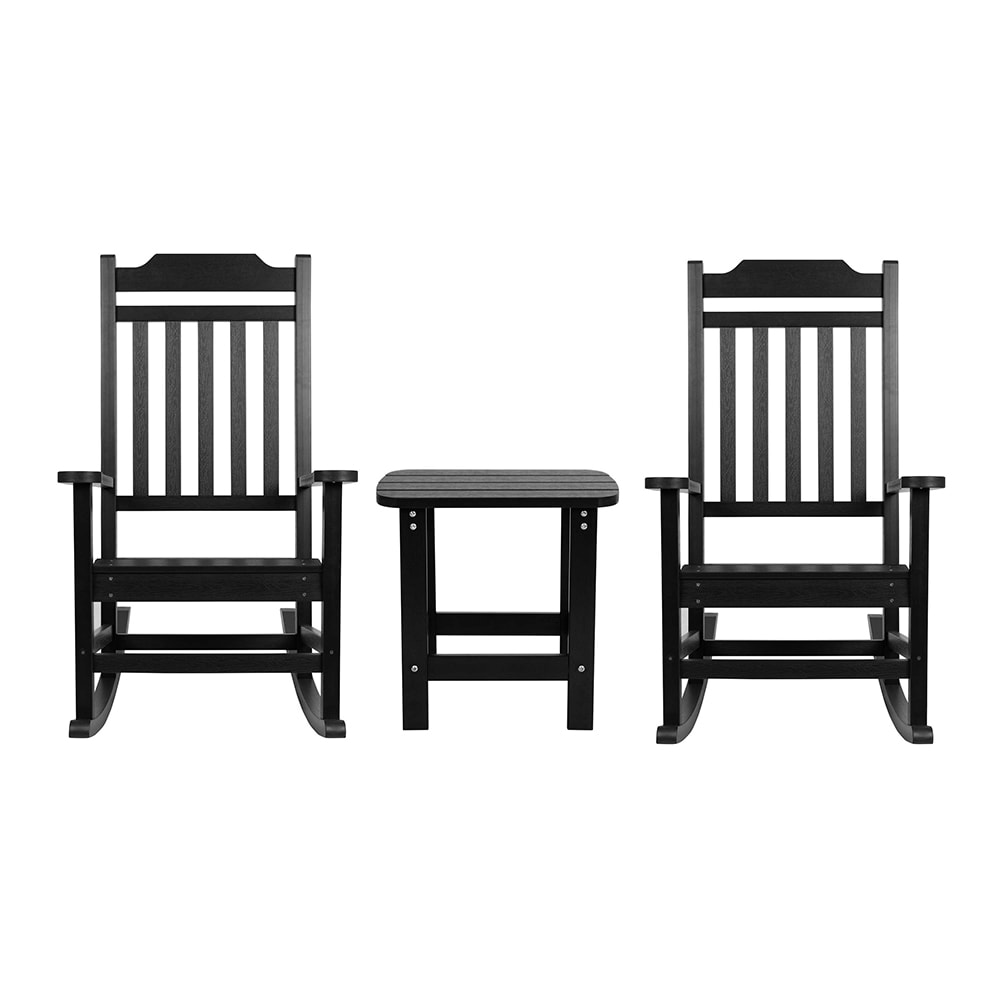 Flash Furniture JJ-C14703-2-T14001-BK-GG Outdoor Rocking Chair w/ Table Set - Resin Wood, Black